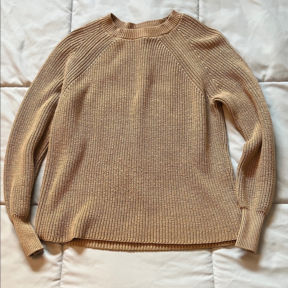 Classic Crewneck Knit Sweater in Tan